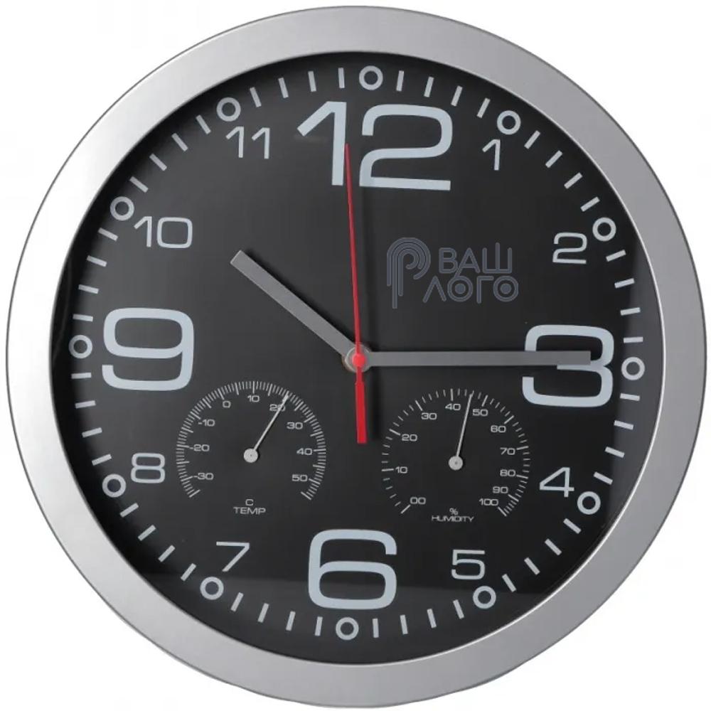 Настенные часы пластиковые Optima CHRONO с термометром и гигрометром с вашим лого 30 см