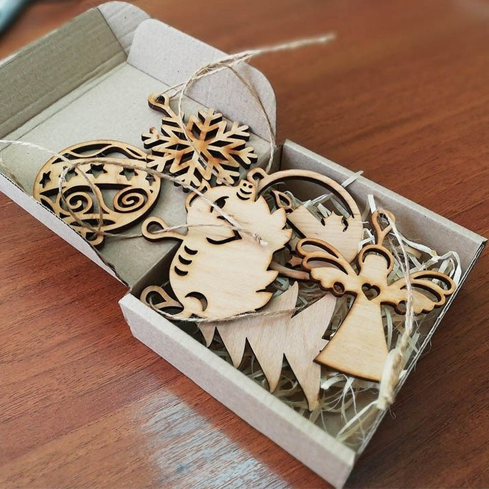 Деревянный новогодний набор для вашего логотипа