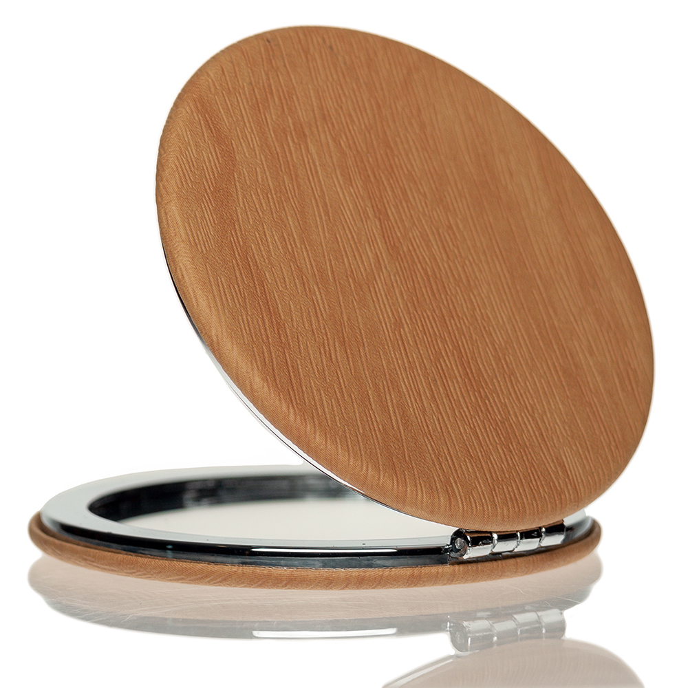 Зеркальце металл и кожзам 73 мм с логотипом