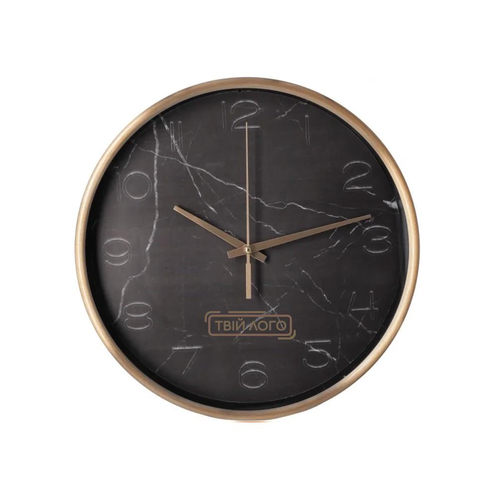 Часы настенные металлические Optima MARBLE черный с логотипом 25.2 см